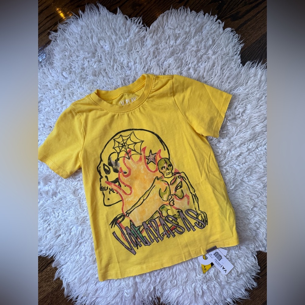 Yellow Graphic T-Shirt with Skull Design